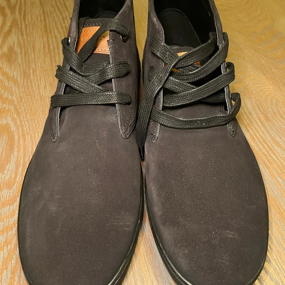 Coach Mens FG1504 Suede Chukka Boots Black Tan Leather Accents Size 11.5 D